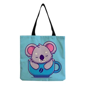Τσάντα tote από καμβά με χαριτωμένο koala, μπλε casual τσάντα ώμου για καθημερινή χρήση.
