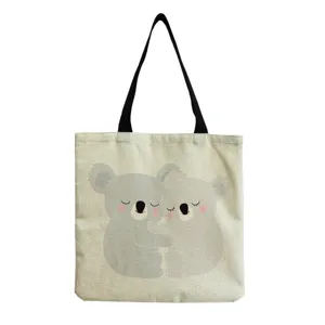 Τσάντα tote από καμβά με χαριτωμένο koala, casual τσάντα ώμου για καθημερινή χρήση.