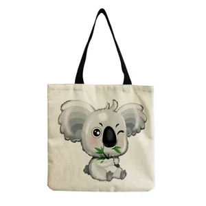 Τσάντα tote από καμβά με χαριτωμένο σχέδιο koala κινουμένων σχεδίων, λεπτομέρεια προϊόντος.