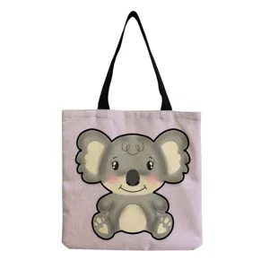 Τσάντα shopper από καμβά με χαριτωμένο τύπωμα koala, casual τσάντα ώμου για καθημερινή χρήση.