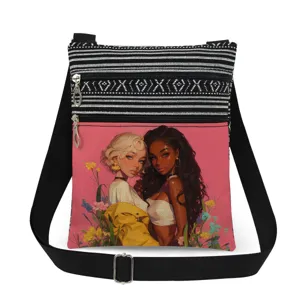 Canvas crossbody bag with chic stripes and stylish graphic print, perfect daily accessory.