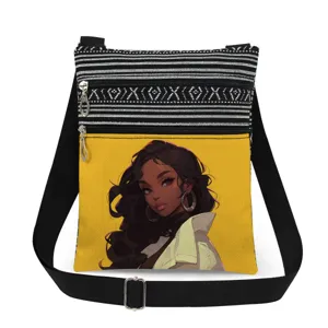 Canvas Crossbody Bag Cartoon Girl Print Double Zipper Shoulder Bag Casual Daypack