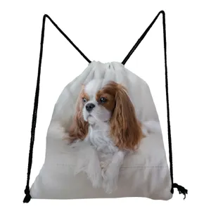 Cavalier King Charles Spaniel print drawstring backpack casual student travel bag white