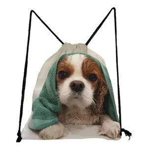 Fashion Casual Polyester Drawstring Bag Lightweight School Backpack Vivid Cavalier King Charles Spaniel Printed Sport Sackpack For Travel Outdoor Unisex