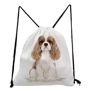 Cavalier King Charles Spaniel print canvas drawstring backpack, casual daily school bag.