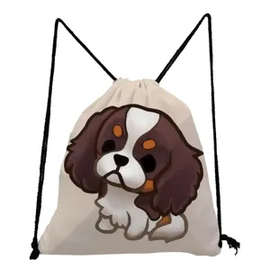 Cute Cavalier King Charles Spaniel print drawstring backpack for campus students and travel.
