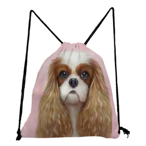 Cavalier King Charles Spaniel print drawstring backpack, casual lightweight school bag.