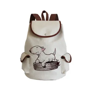 Canvas Rucksack mit süßem Bullterrier-Druck, lässiger Tagesrucksack für Schule und Reise.