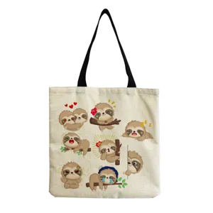 Sac cabas d'épaule en toile avec imprimé paresseux mignon, sac à main décontracté quotidien.