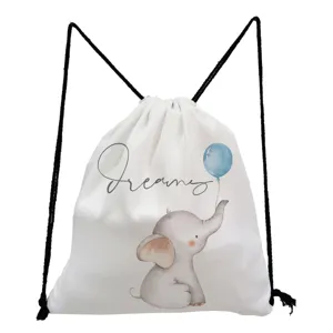 Sac à dos cordon avec motif éléphant mignon, sac fourre-tout décontracté pour étudiants.