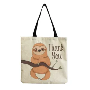 Sac cabas en toile avec impression de paresseux mignon, sac bandoulière décontracté.