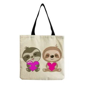 Sac cabas en toile avec imprimé paresseux mignon, sac à main d'épaule décontracté chic.