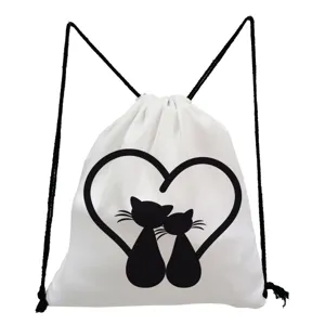 Sac à dos cordon chat mignon toile blanche sac de sport loisir étudiant impression détail