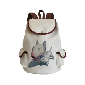 Canvas Rucksack mit Bullterrier Hund Motiv, lässige Schul- und Reise-Tagesrucksack.