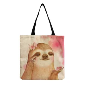 Sac cabas en toile avec impression de paresseux, sac à épaule décontracté et élégant.