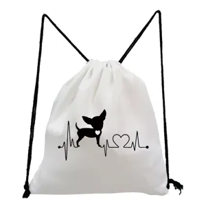 Sac à dos cordon blanc avec joli motif de chien et cœur pour usage quotidien idéal.