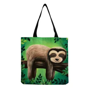 Sac cabas en toile avec motif paresseux mignon sac épaule décontracté sac fourre-tout