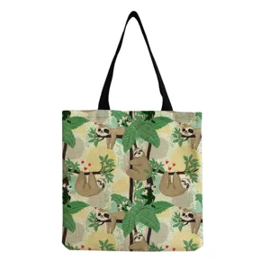 Sac cabas en toile imprimé paresseux, sac à bandoulière décontracté pour usage quotidien, chic.