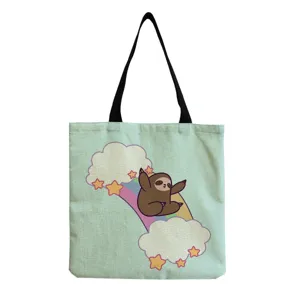 Sac cabas en toile avec impression de paresseux mignon sac à bandoulière décontracté chic