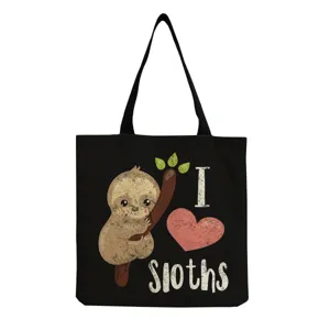 Sac cabas en toile avec imprimé paresseux mignon, sac bandoulière noir décontracté.