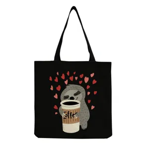 Sac cabas en toile avec imprimé paresseux mignon, sac à épaule décontracté pour le shopping.