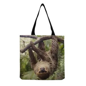 Sac cabas en toile avec imprimé paresseux mignon, sac à épaule élégant pour le quotidien.