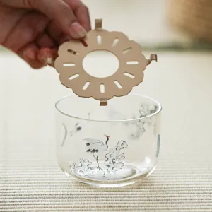 Base de Chauffe-Thé en Verre Résistant à la Chaleur Motif Pin et Grue Support en Acier Inoxydable Base de Théière à Bougie