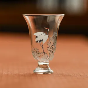 Hand Painted Pine Crane Glass Tea Cup High End Personal Tasting Cup Master Cup Office Kung Fu Teaware Single Tea Chalice