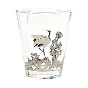 Traditional crane glass tea cup elegant transparent office household water drinking cup retro style