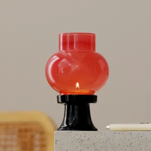 Bougeoir lanterne en verre borosilicaté rouge et noir pour décoration de table parfum
