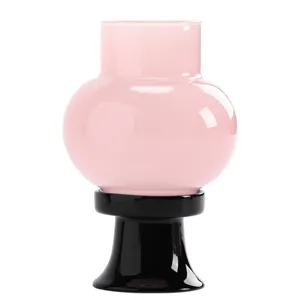 Bougeoir en verre rose avec socle noir, vase lanterne moderne pour la décoration intérieure
