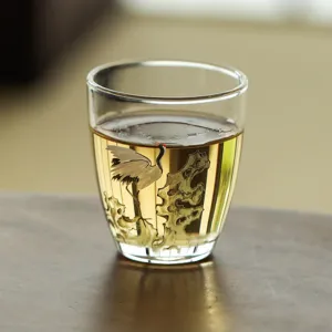 Chinesische Teetasse Glas Kranich Kiefer Muster Hitzebeständig Teeschale Meister Tasse Kung Fu Teegeschirr Büro