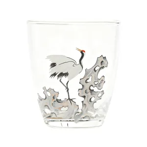 Teetasse aus Glas mit traditionellem Kranich-Muster, elegantes Teeservice für das Büro.
