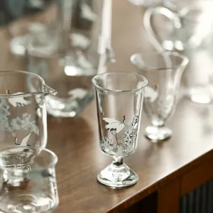 Ensemble de tasses à thé en verre style chinois avec motif de grue, tasse de maître Kung Fu.