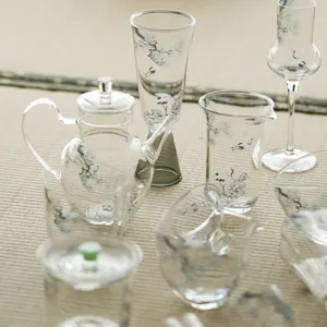 Ensemble de service à thé en verre pin et grue théière kung fu tasse de dégustation