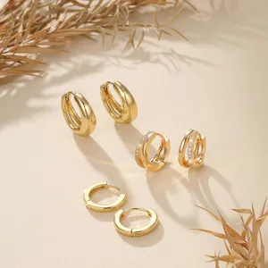 Gouden creolen oorbellen set voor dames, trendy drieledige sieradenset voor dagelijks gebruik.