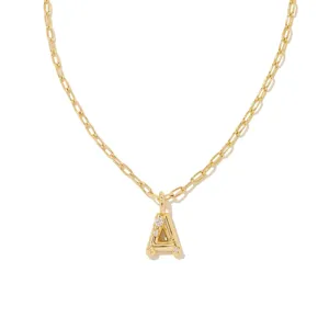 Collier Pendentif Lettre en Cuivre à la Mode avec Strass Incrustés Colliers Initiale pour Femmes Chaîne Trombone Dorée Bijoux Cadeau