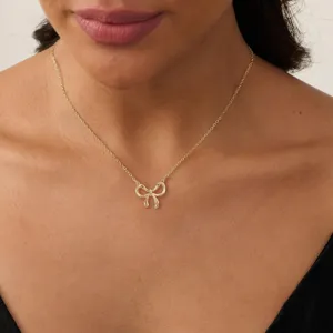 Goldene Schleife Anhänger Halskette für Damen, elegante zarte Kette Schmuck für Alltag.