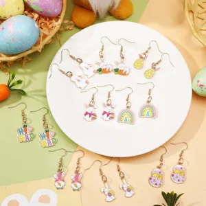 Easter bunny egg enamel earrings set cute rabbit rainbow jewelry gift for women