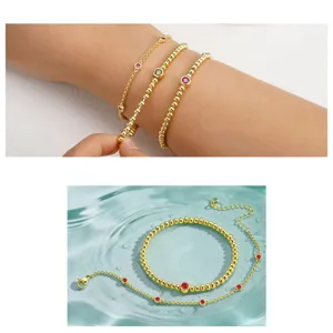 Elegante bracciale con perline d'oro a 12 pietre natali, gioiello minimalista da donna.