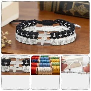 Stainless steel cross braided bracelet couple adjustable rope fashion jewelry for men women