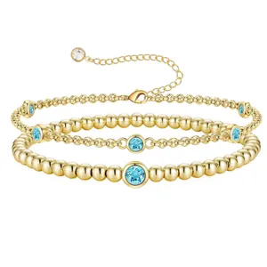 Bracciale multistrato dorato con pietre natali blu gioielli minimalisti eleganti