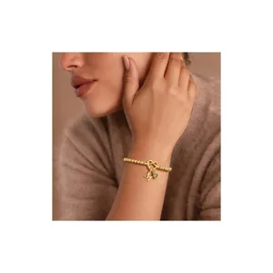 Bracelet de perles doré avec nœud cœur et pendentif pierre de naissance vert pour femmes