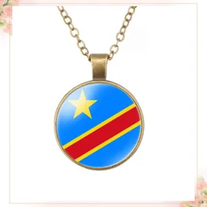 Vintage bronslegering hanger ketting met de nationale vlag van DR Congo, stijlvolle sieraden.