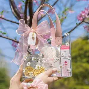 Daisy Transparent PVC Gift Bag With Bowknot INS Style Wedding Birthday Party Favor Clear Waterproof Handheld Gift Tote Bag