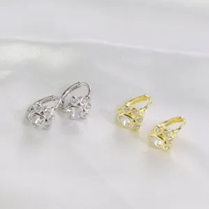Orecchini a cerchio zampa di gatto in argento S925 con zirconi in oro e argento