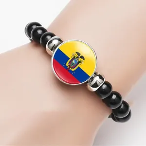 Ecuador flag glass cabochon beaded bracelet fashion metal spacer elastic wrist jewelry gift