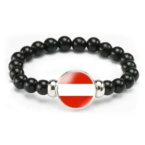 Stylish black beaded stretch bracelet with national flag pendant for men and women gifts.
