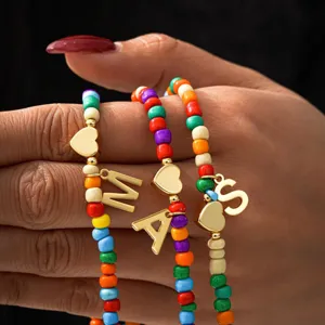 Collana di perline colorate boho stile dopamina lettera oro cuore gioielli donna