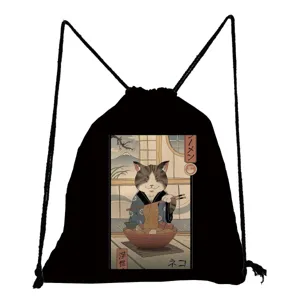 Minimalistiko sakidio platis me kordoni kai print gata ukiyo-e, casual tsanta gia sxoleio kai taxidi.